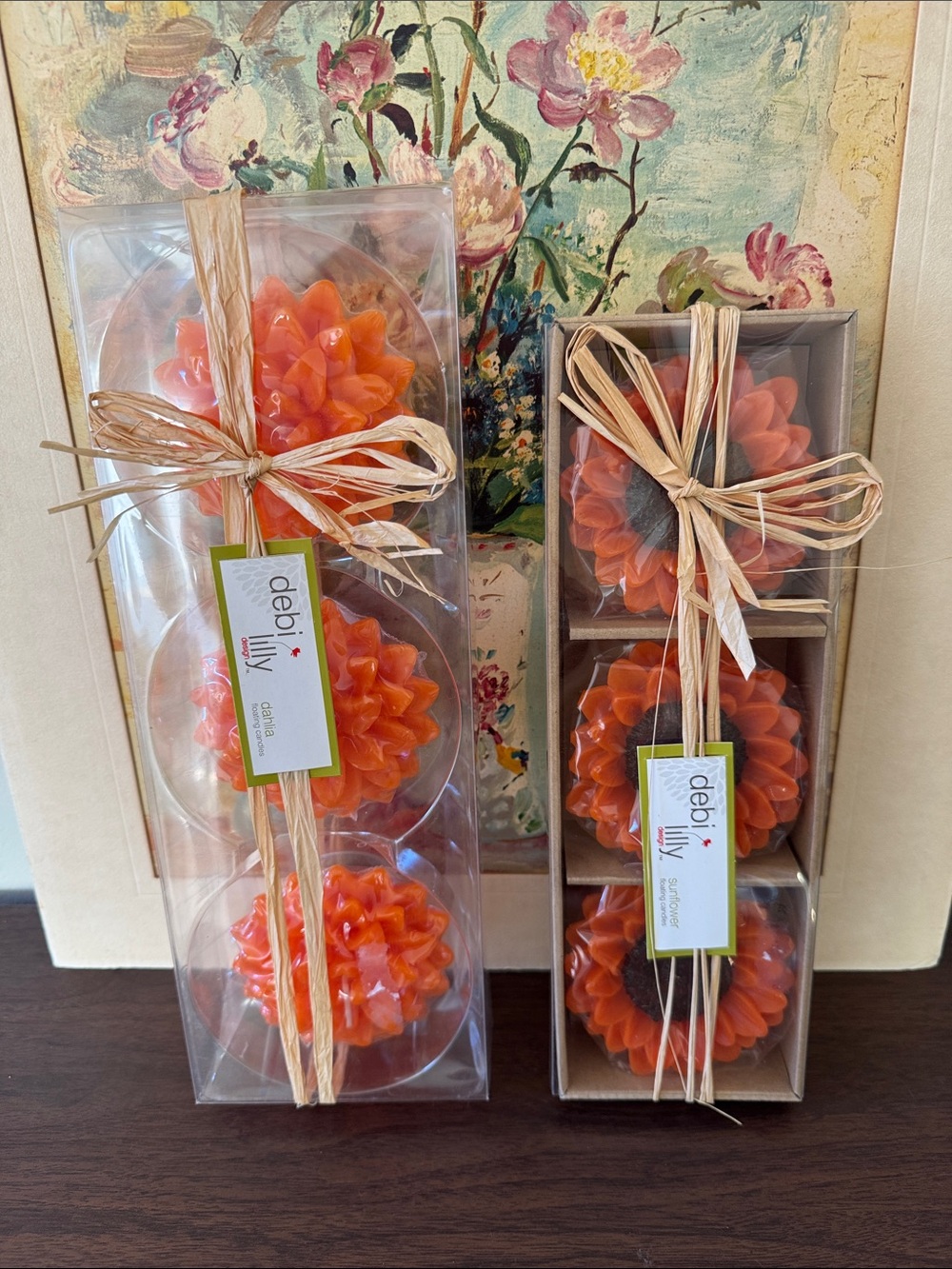 NIB Debi Lilly Floating Candle Sets - Dahlia & Sunflower Pack of 2 (6 Total)